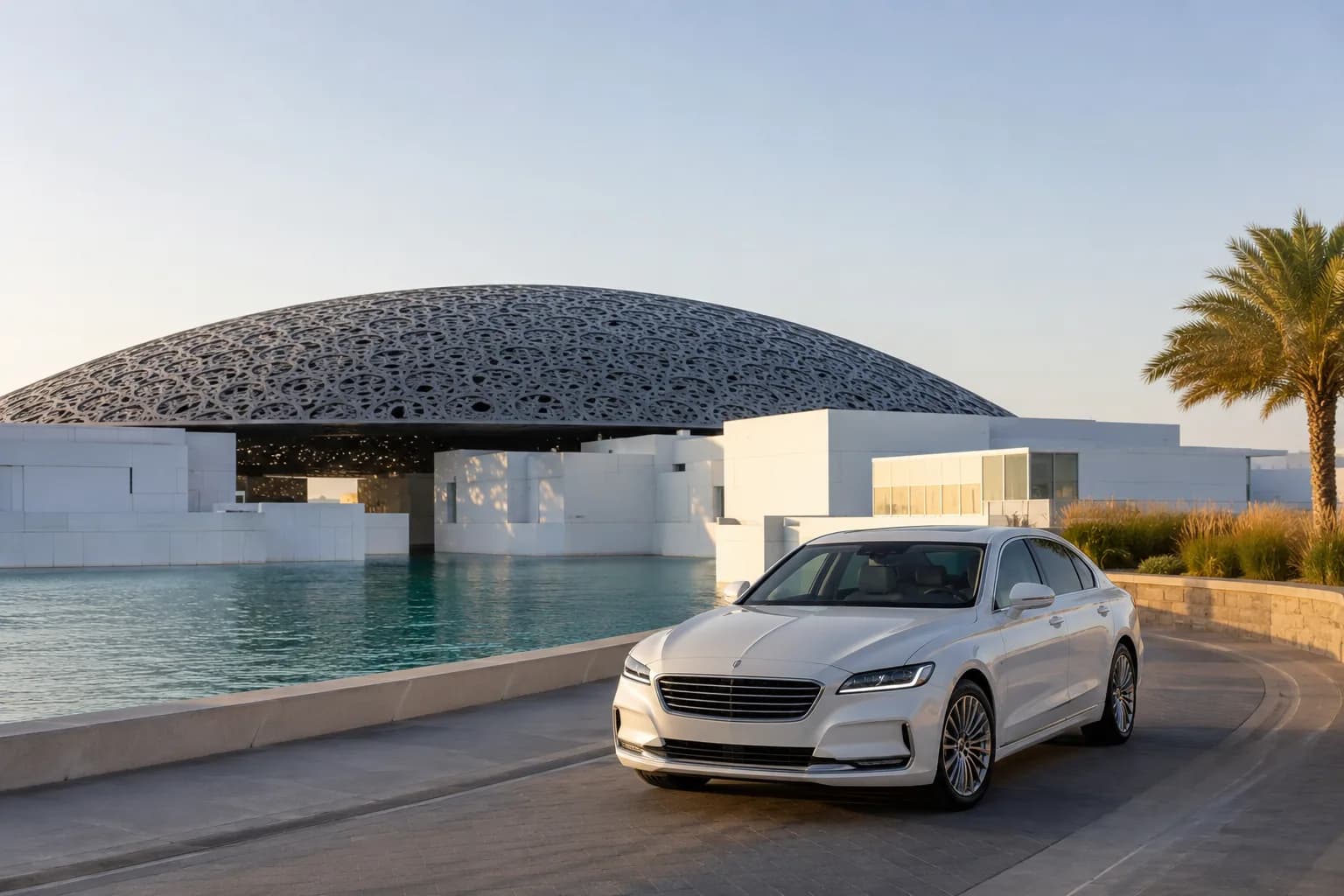 Louvre Abu Dhabi on Saadiyat Island, a cultural destination served by DuneRide